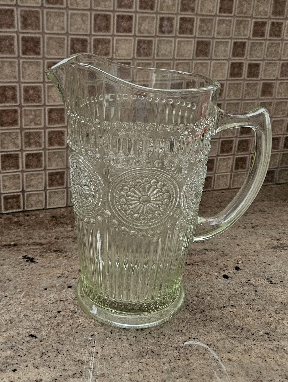 Croton Clear Glass Embossed Medallion Pitcher